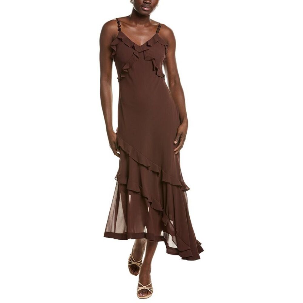 1.State Womens Asymmetrical Maxi Dress, Brown